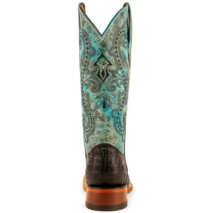 Ferrini Women's Stampede Square Toe Boots Crocodile Print - Black/Teal 9039350 - 6