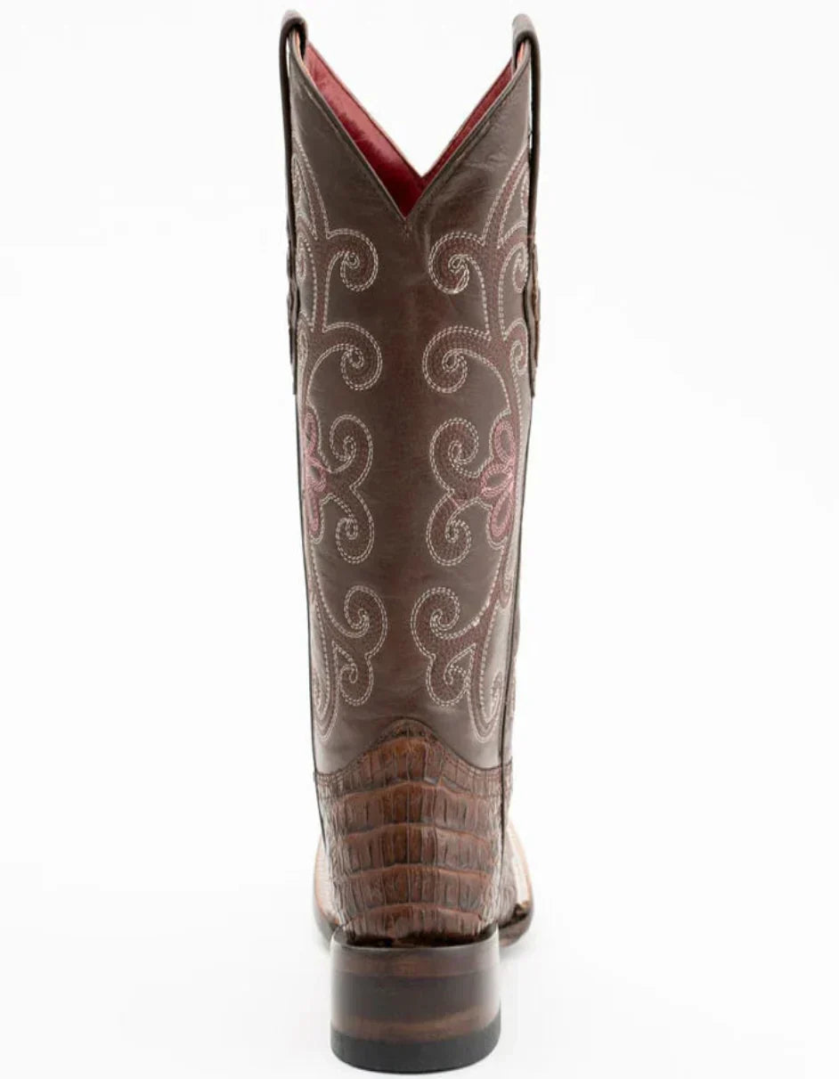 Ferrini Women's Stampede Square Toe Boots Crocodile Print - Rust Brown - 6B