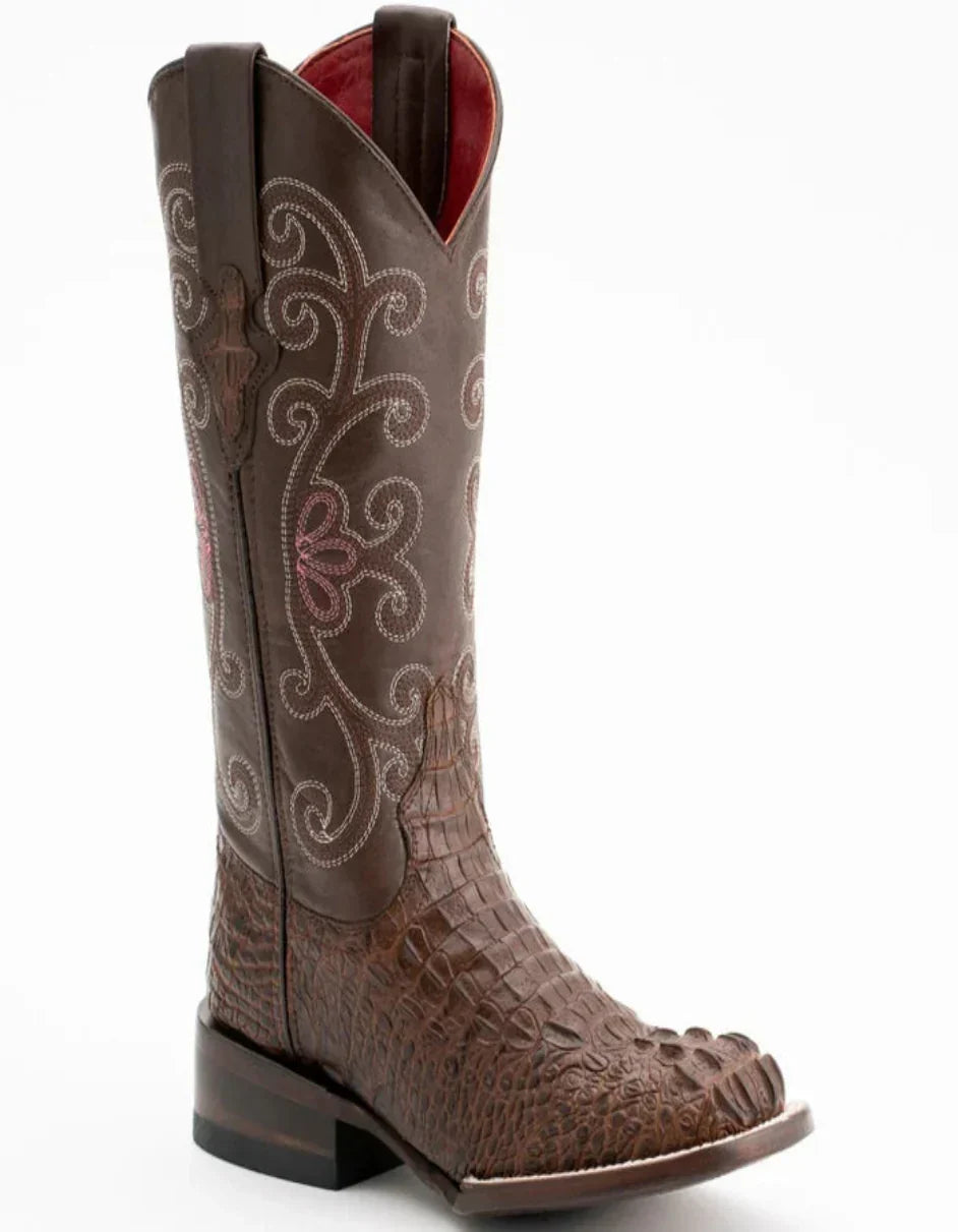 Ferrini Women's Stampede Square Toe Boots Crocodile Print - Rust Brown - 6B