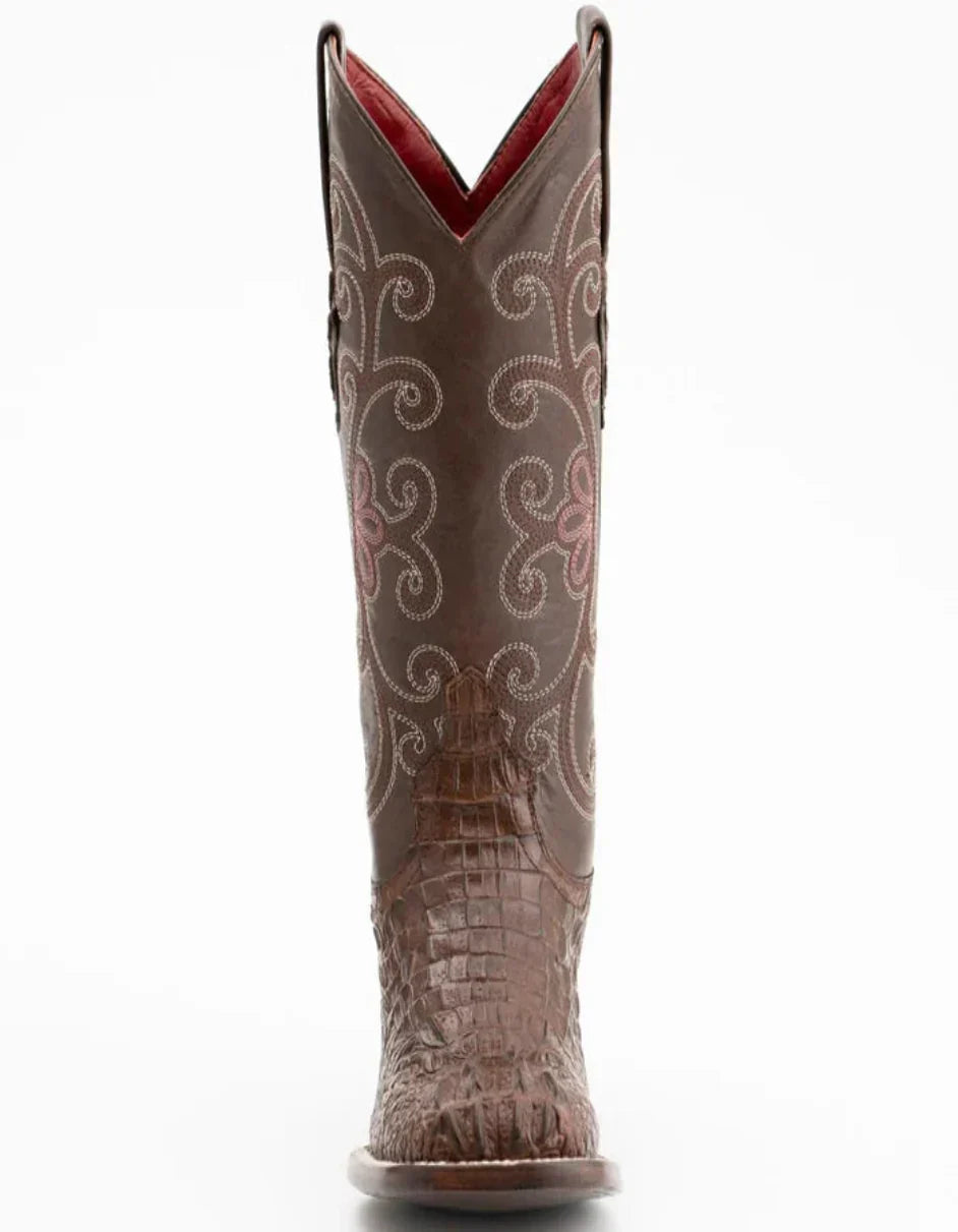 Ferrini Women's Stampede Square Toe Boots Crocodile Print - Rust Brown - 6B