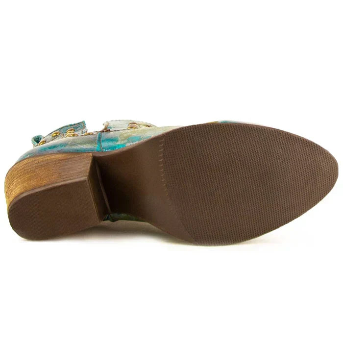 Ferrini Women's Stella Round Toe Ankle Boots Handcrafted - Turquoise 6101450 - 6B