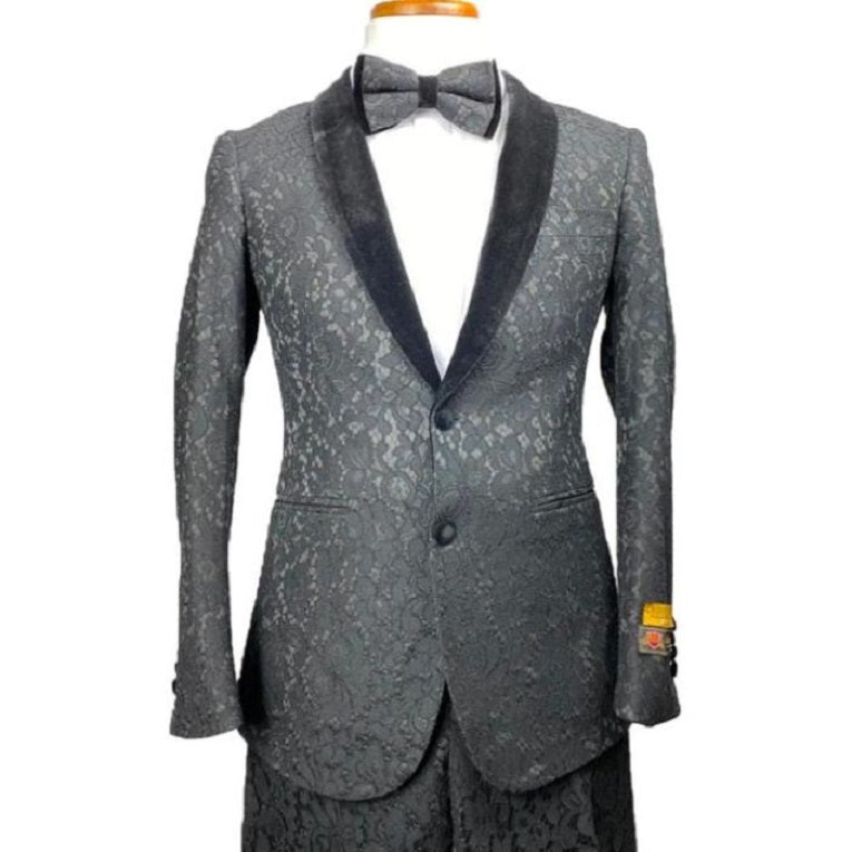 Black Floral Suit - Black Flower Suit - Wedding Suit Black - 54 Long Jacket+48 Waist Adjust 44 to 50)(Height:6"-6.4")(Neck 19-20.5:XXXL-XXXXL)