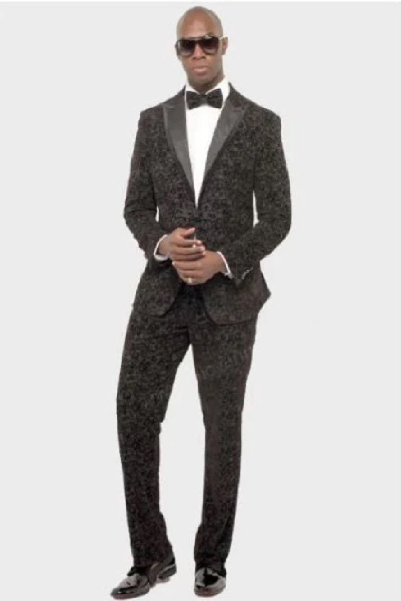 Black Floral Suit - Black Flower Suit - Black Paisley Suit - Slim Fit Suit Black Velvet Suits and Tuxedos - 38 Short Jacket+32 Waist Adjustable 28to34)(Height: 5 4 to5 7 )(Neck 15-16.5)S-M)