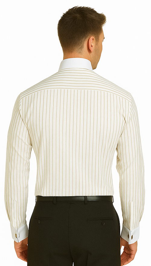 French Cuff Stylish Striped Formal Spread Collar Set Style White Collar Two Toned Contrast Multi-Color Men's Dress Shirt-New Designer Collection