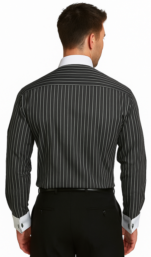 French Cuff Stylish Striped Formal Spread Collar Set Style White Collar Two Toned Contrast Multi-Color Men's Dress Shirt-New Designer Collection