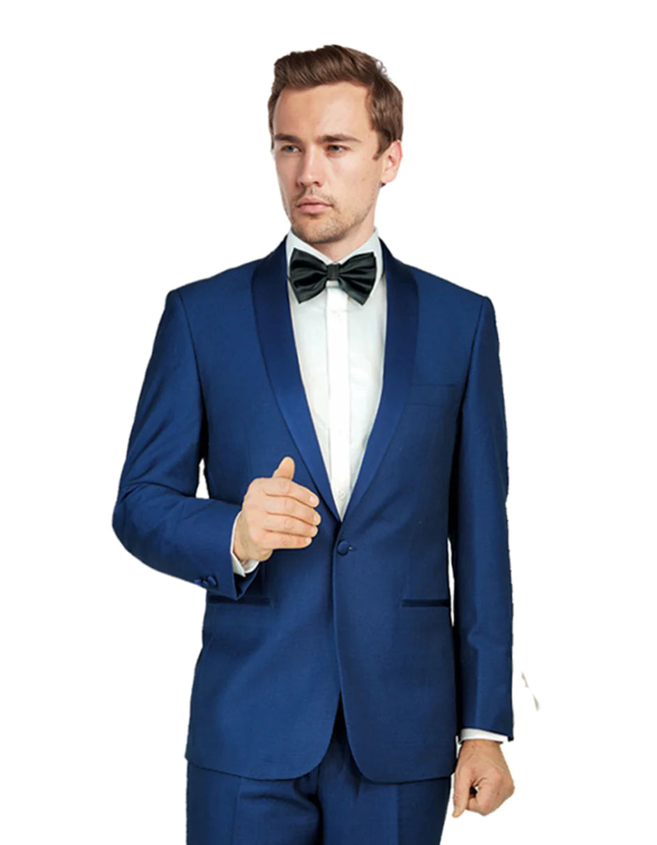 Mens Navy Blue Wedding Tuxedo - Dark Blue Tuxedo Suit"Mens One Button Shawl Lapel Tuxedo in Midnight Blue