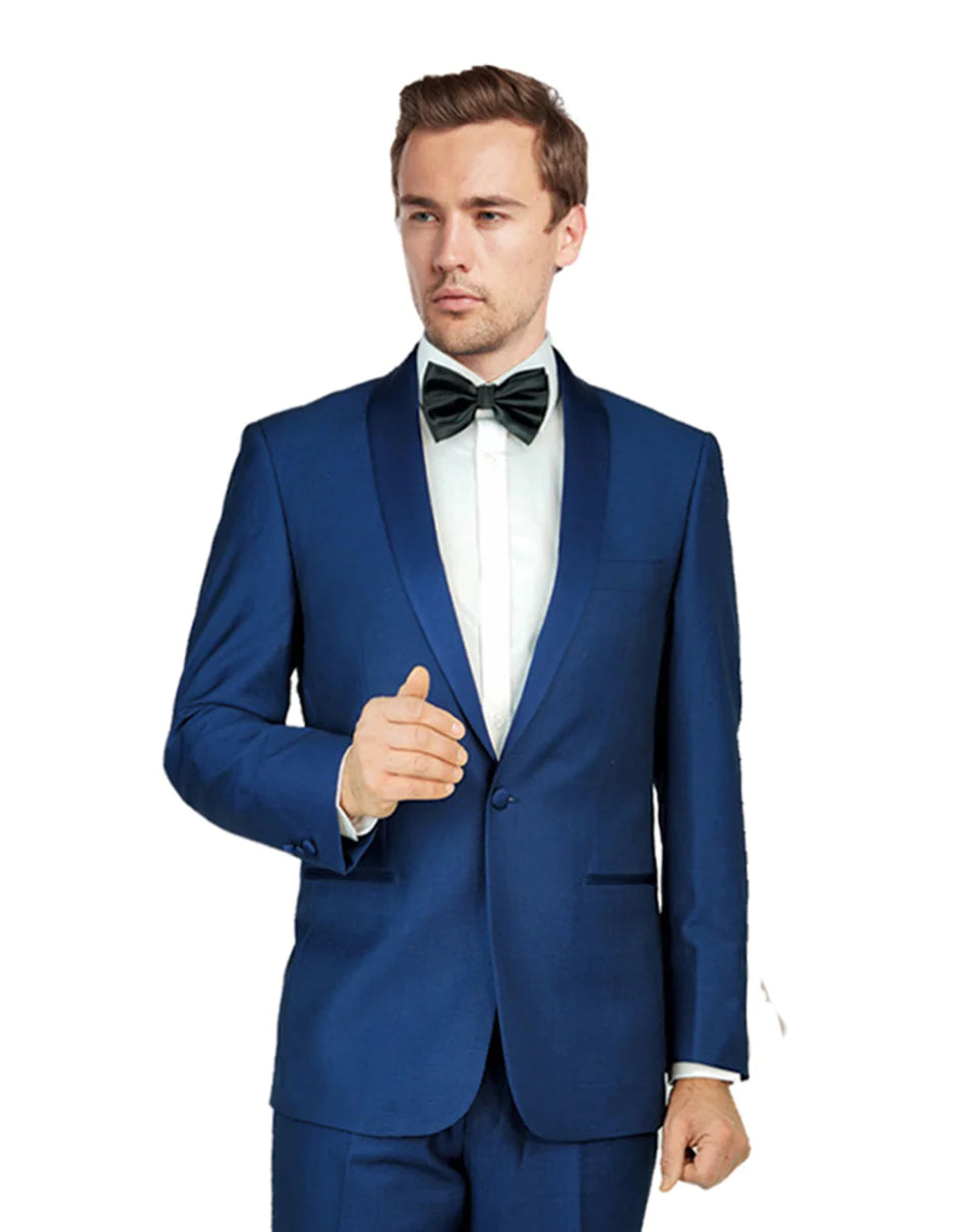 Mens Navy Blue Wedding Tuxedo - Dark Blue Tuxedo Suit"Mens One Button Shawl Lapel Tuxedo in Midnight Blue - 32 Short