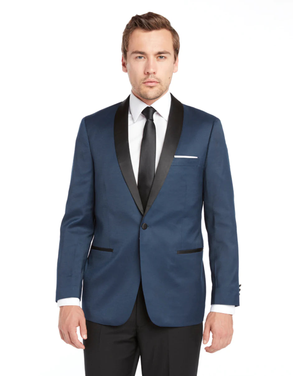 Mens Navy Blue Wedding Tuxedo - Dark Blue Tuxedo Suit" Mens One Button Shawl Lapel Tuxedo in Navy & Black - Navy Blue