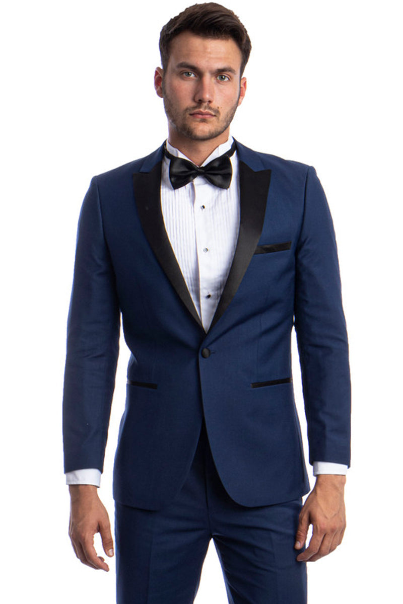 "Cobalt Blue Men's Slim Fit Wedding Tuxedo with One Button Peak Lapel" - 34 Short