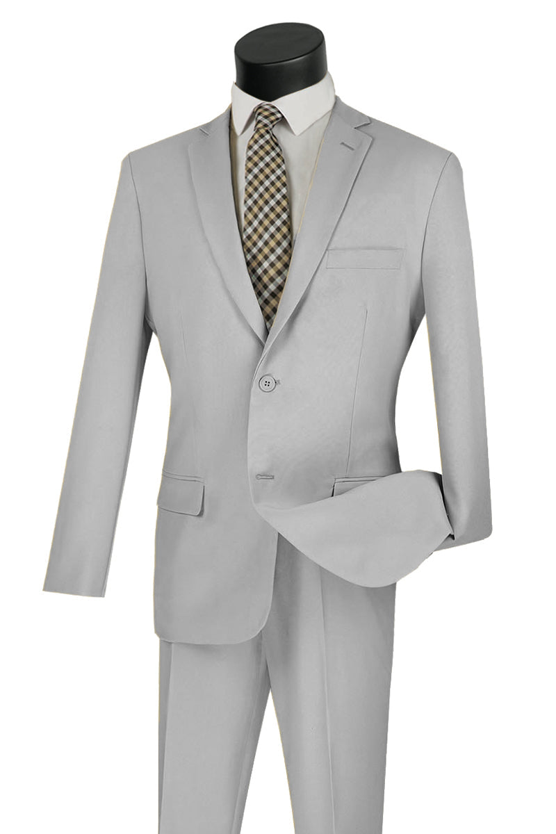 Mens Basic 2 Button Classic Fit Poplin Suit in Grey - 46 Long