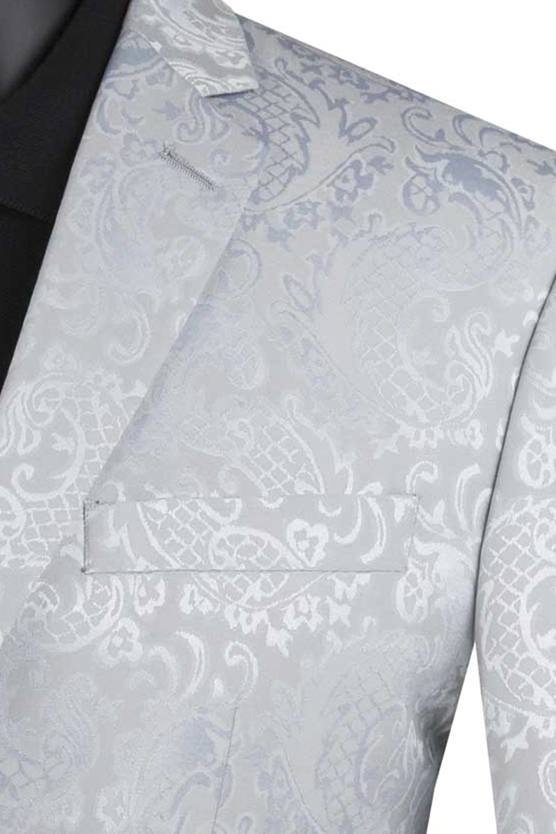 "Silver Grey Men's Slim Fit Paisley Wedding & Prom 2025 Suit" - 42 Short