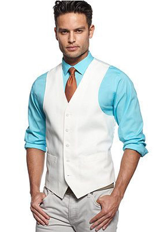 Mens Classic 5 Button Suit Vest in White