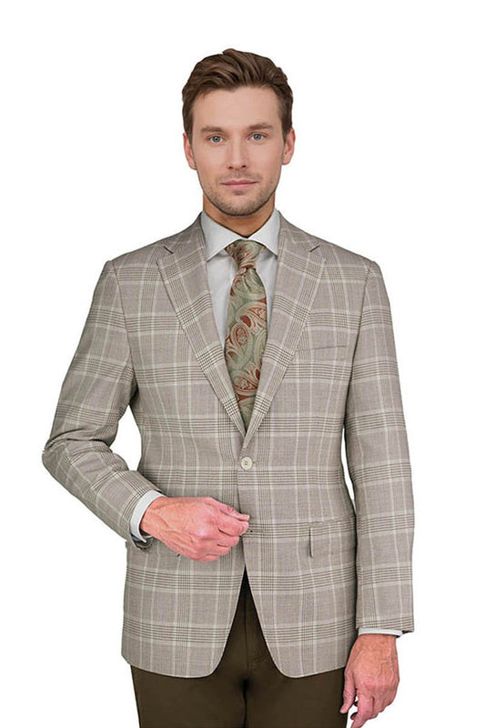 Enzo Tovare Tan & Pink Plaid Sports Jacket