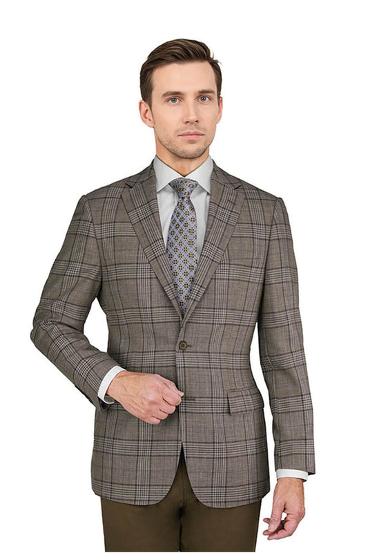 Enzo Tovare Taupe & Blue Plaid Sports Jacket