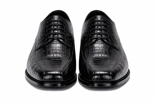 Genuine Hornback Crocodile Shoes: Men's Belvedere Chapo Black Exotic Dress Shoes-New Designer Collection