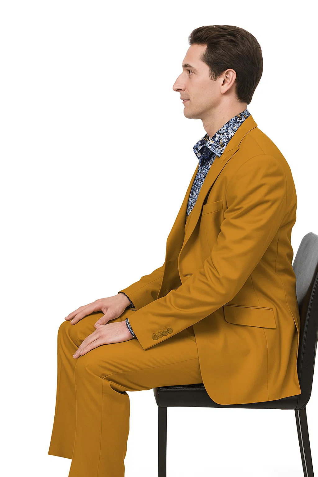 Stylish Gold 3-Piece Suit for Men – Peak Lapel, Vested, Two Button Jacket - 34 Short
