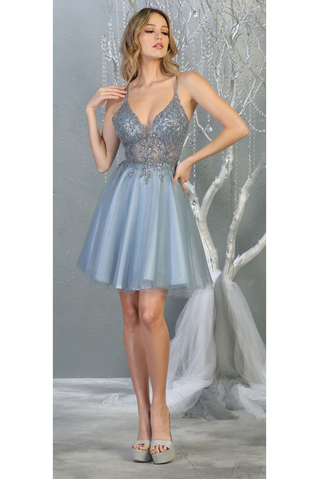 ```
Quince Dama Dresses - Short Quinceanera Dresses in Color Dusty Blue
``` - 8