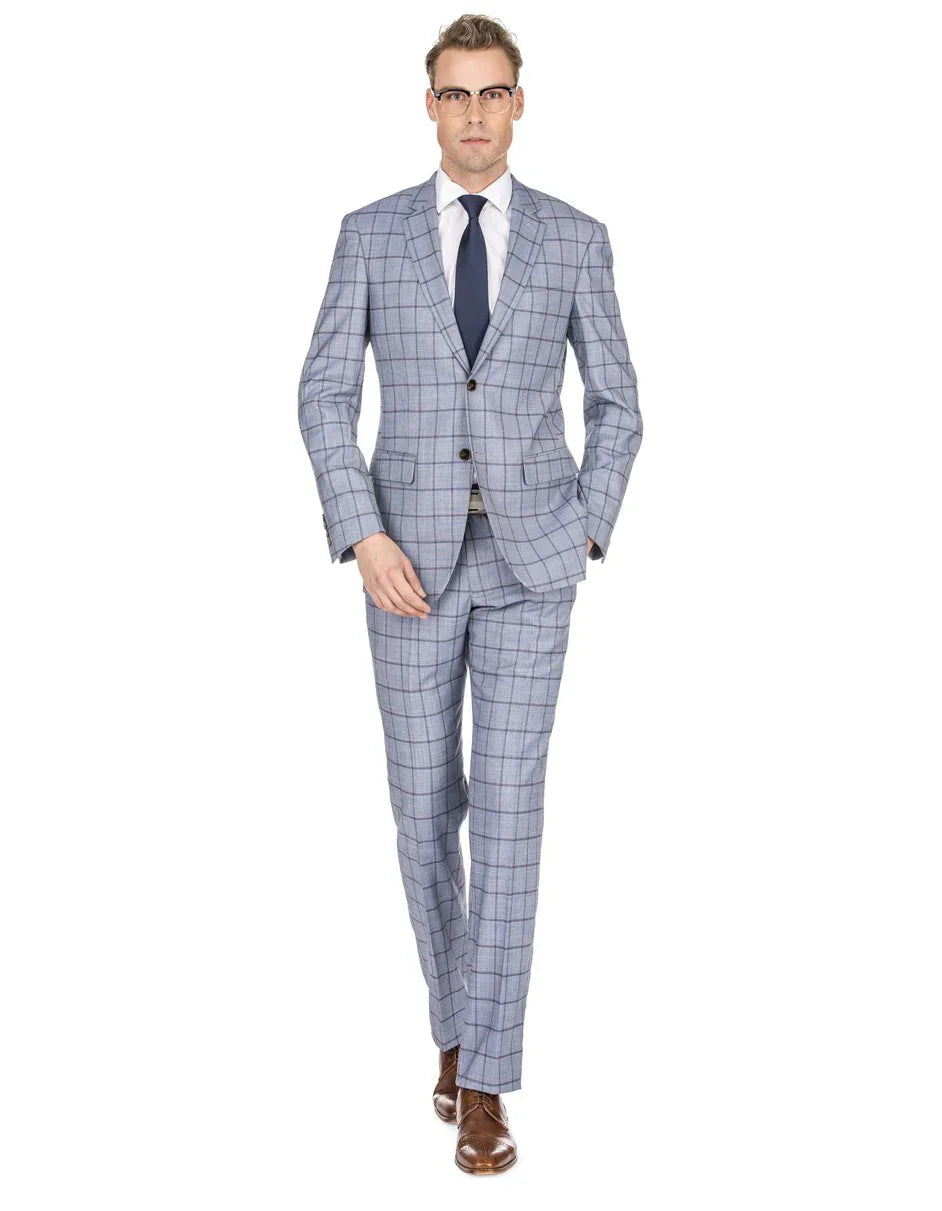 Gray Groomsmen Suits Mens Slim Fit Window Pane Suit Grey - Gray