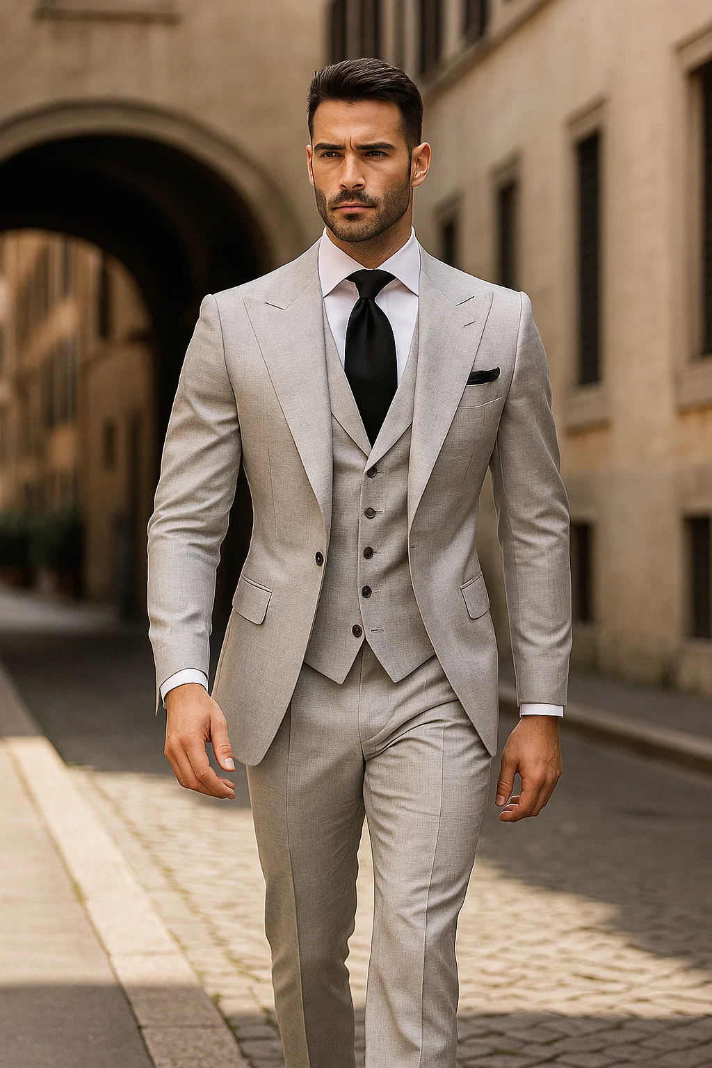 Suits With Baggy Pleated Pants - Wide Leg Pants 100% Wool - Classic Fit in Grey One Button 3 Piece Suit by Rossiman - 38 Regular