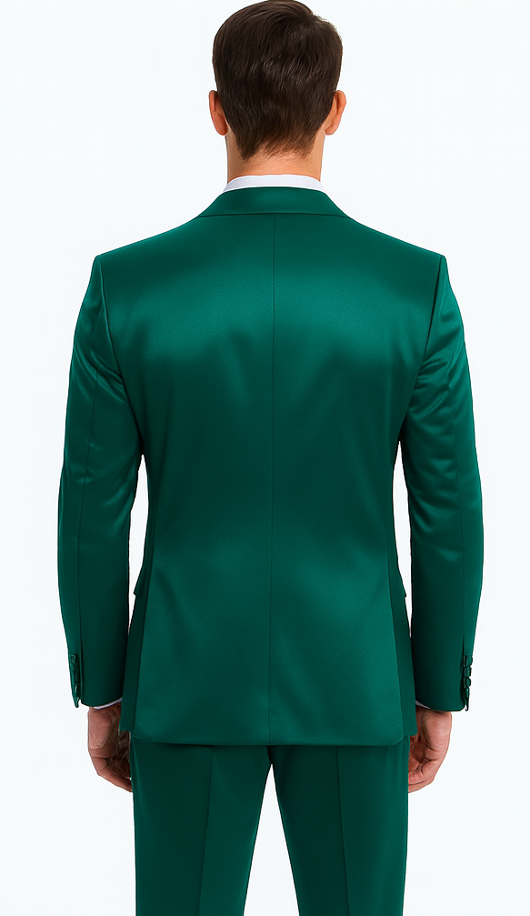 Stylish Green Satin 3 Piece Slim Fit Tazzio Men's Suit with Peak Lapel Suit - 34 Short or Extra Small