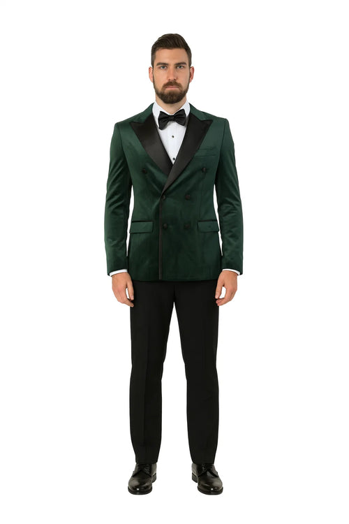 Green Velvet Double Breasted Tuxedo Jacket Wedding & Prom