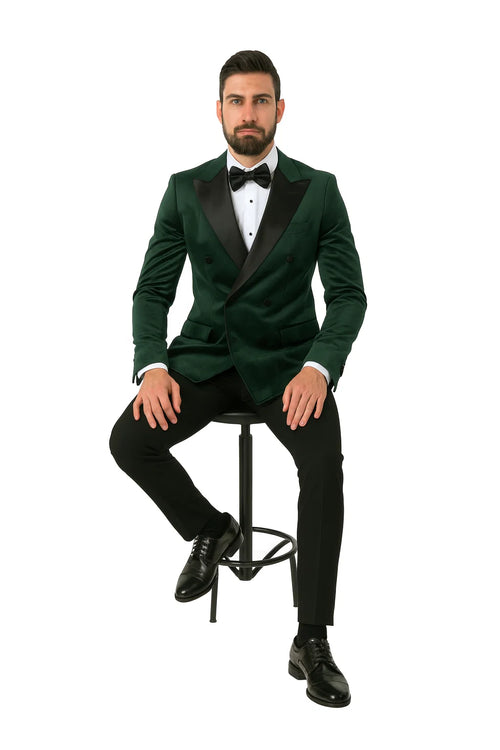 Green Velvet Double Breasted Tuxedo Jacket Wedding & Prom