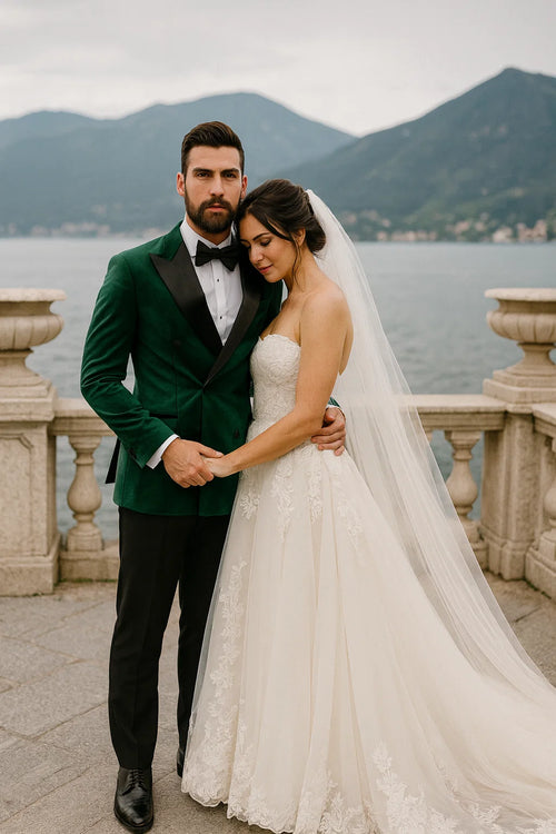 Green Velvet Double Breasted Tuxedo Jacket Wedding & Prom
