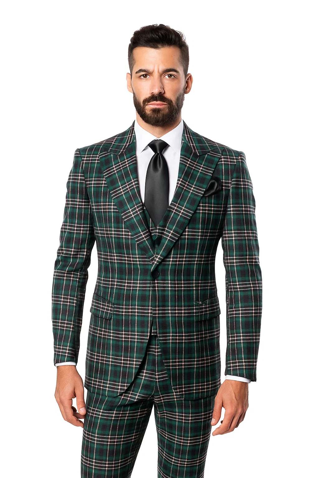 Suits With Baggy Pleated Pants - Wide Leg Pants 100% Wool - Classic Fit in Green Color by Rossiman - 38 Regular