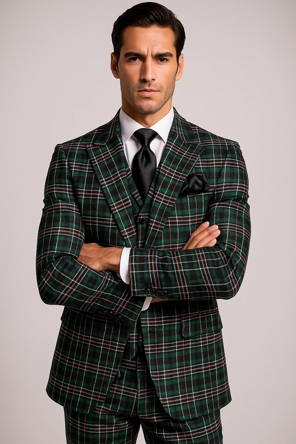 Suits With Baggy Pleated Pants - Wide Leg Pants 100% Wool - Classic Fit in Green Color by Rossiman - 38 Regular
