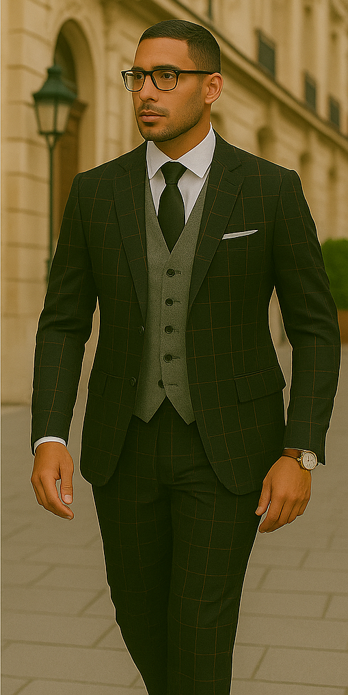 Wool Suit - Italian Made Business Suit by Statement Men's 3 Piece 100% Wool Modern Fit Suit - Bold Accent Color - 38R