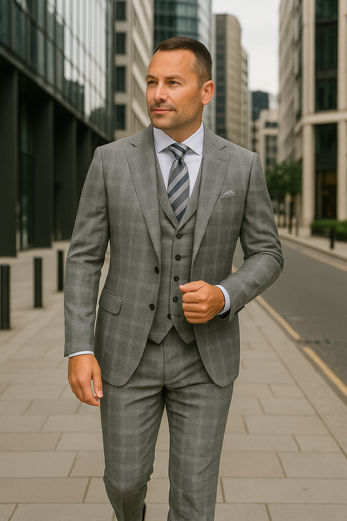 Modern Fit - Wool Suit - Italian Made Business Suit by Statement Men's 3 Piece 100% Wool Modern Fit Suit - Coordinating Solid Color Vest