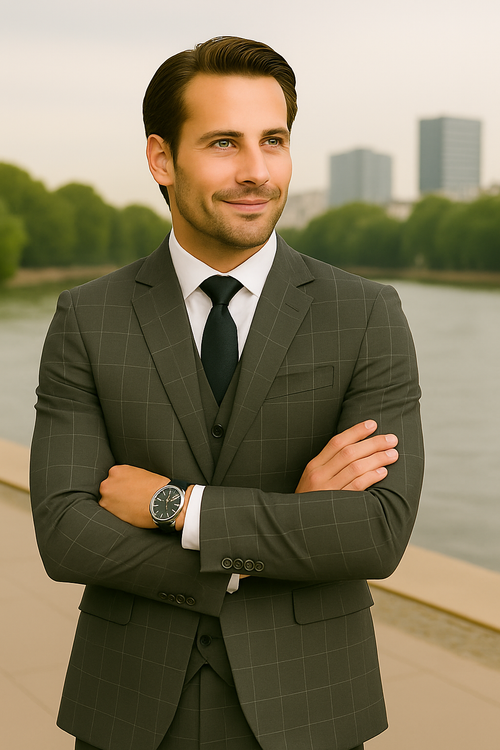 Modern Fit - Wool Suit - Italian Made Business Suit by Statement Men's 3 Piece 100% Wool Modern Fit Suit - Fashion Pattern