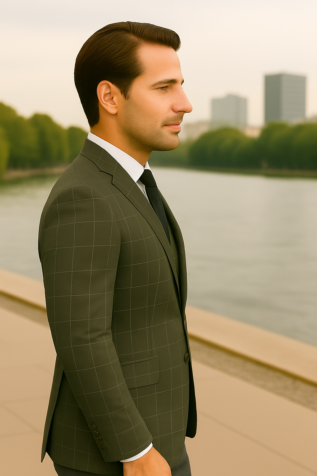 Wool Suit - Italian Made Business Suit by Statement Men's 3 Piece 100% Wool Modern Fit Suit - Fashion Pattern - 38R