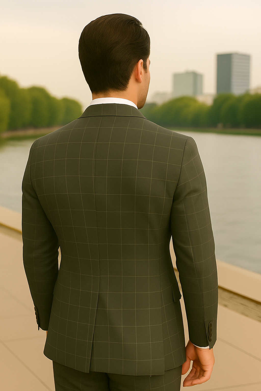 Wool Suit - Italian Made Business Suit by Statement Men's 3 Piece 100% Wool Modern Fit Suit - Fashion Pattern - 38R