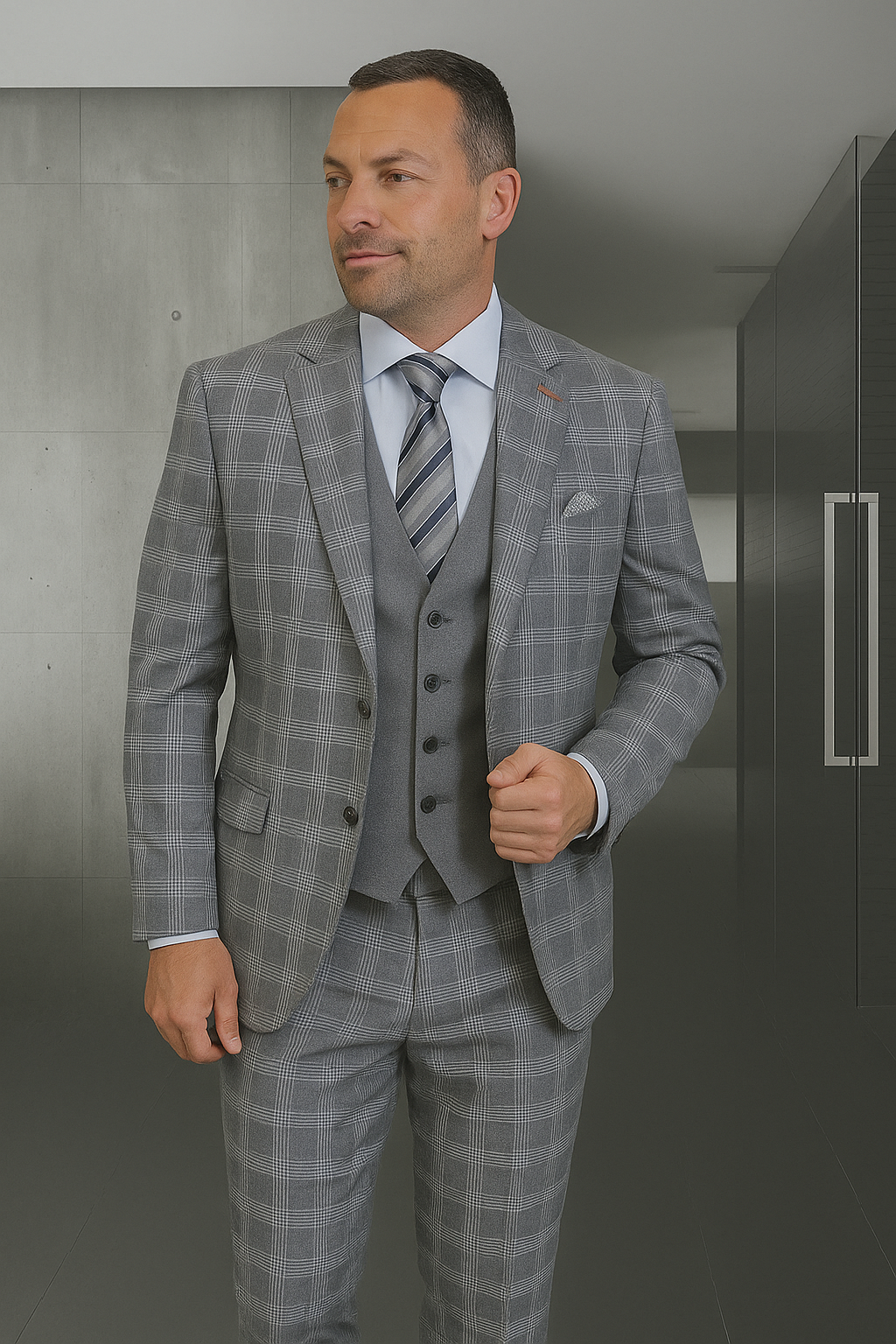 Wool Suit - Italian Made Business Suit by Statement Men's 3 Piece 100% Wool Modern Fit Suit - Coordinating Solid Color Vest - 38R