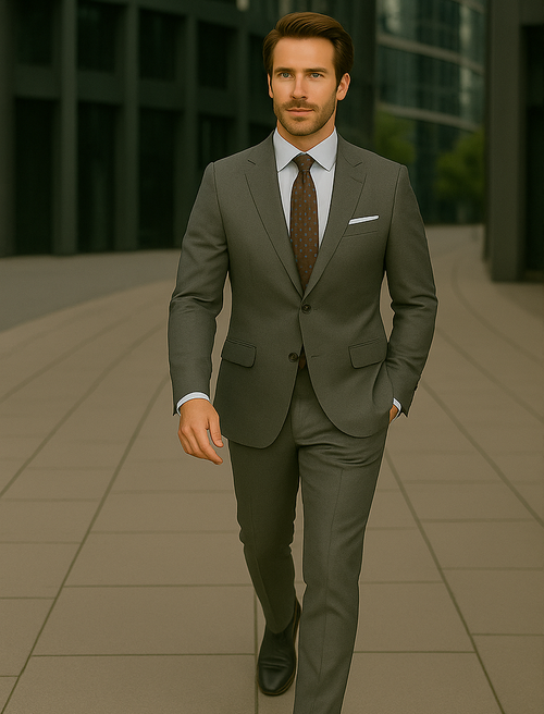 Modern Fit - Wool Suit - Italian Made Business Suit by Statement Men's 2 Piece 100% Wool Modern Fit Suit - Subtle Windowpane