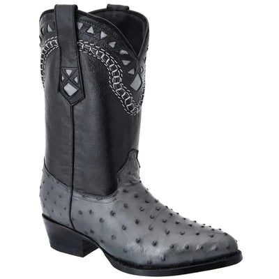 Mens White Diamond Boot Grey Ostrich Cowboy Boots J-Toe