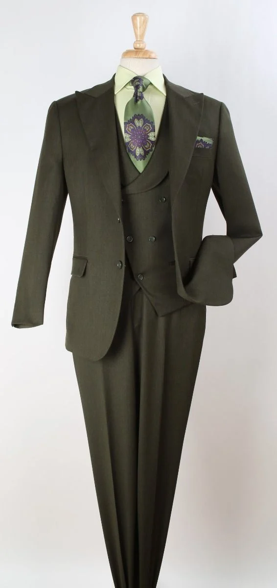 Big and Tall Business Suits - Suits For Big Man - Large Men's Solid Olive Vested Suits