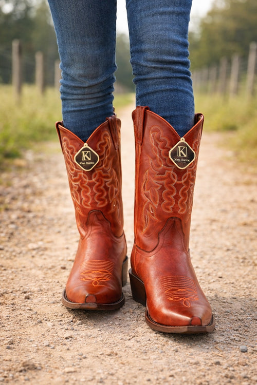 Men's King Exotic Snip Toe Pull Up Leather Boots Handmade Cognac (4943803)