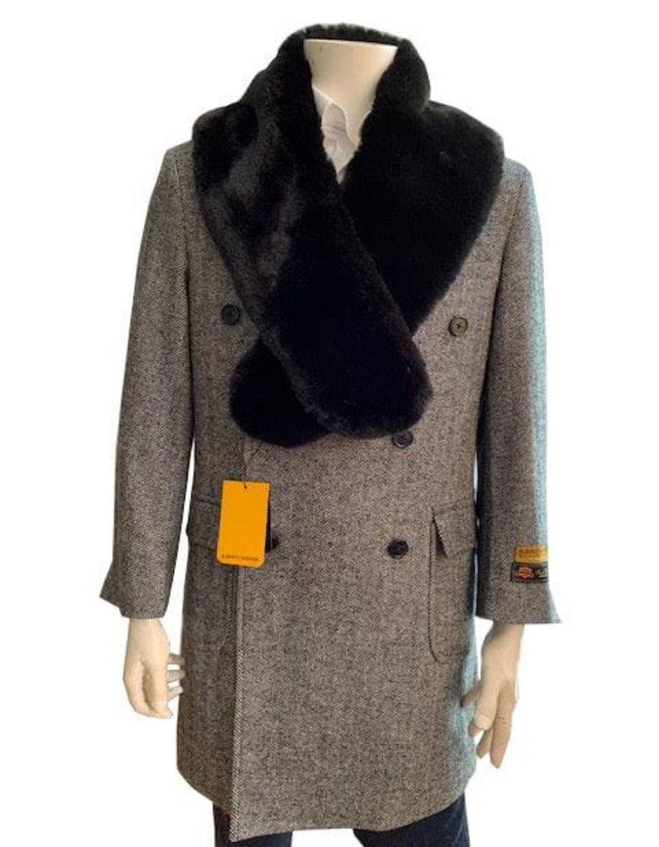 Camel Hair Overcoat - Peacoat With Fur Collar - Double Breasted Wool And Cashmere Alberto Nardoni Coat - New Arrival - Coat Size 28