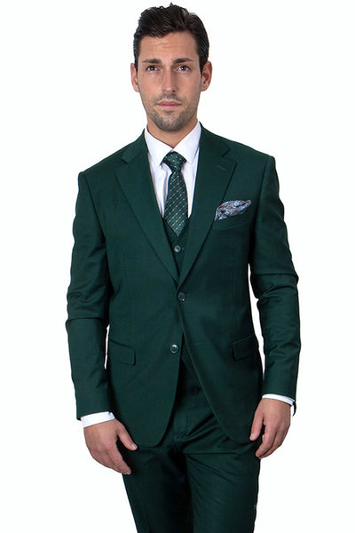 "Mens Stacy Adams Suit - Stacy Adams Suit Men's Two Button Vested Suit in Hunter Green"