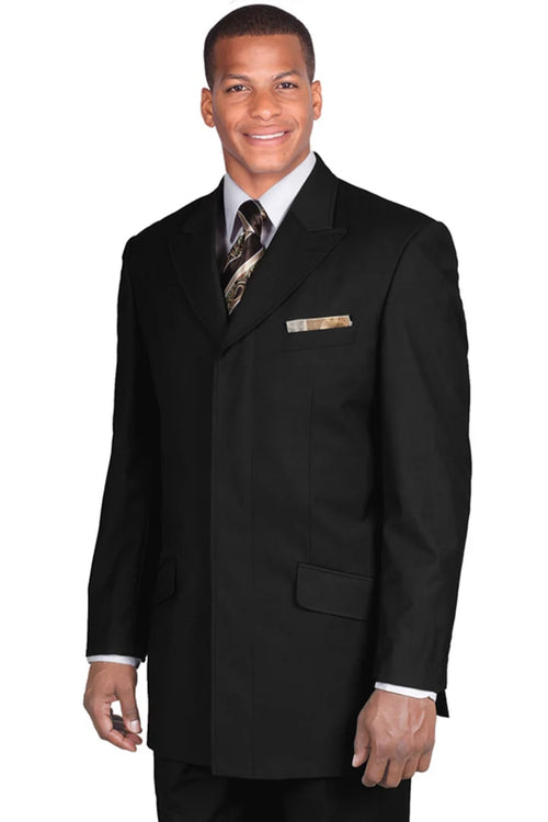 Cheap Priced Suit - Mens Hidden Button French Front Wide Peak Lapel Black Suit