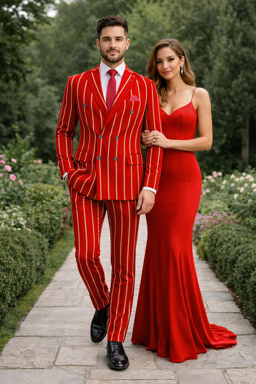 Burgundy Pinstripe Suit - Mens 1920s Gangster Pinstripe Suit - Lapel Chalk Pinstripe Red
