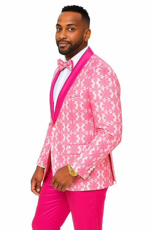 Mens Paisley Prom & Wedding Tuxedo in Hot Pink Fuschia
