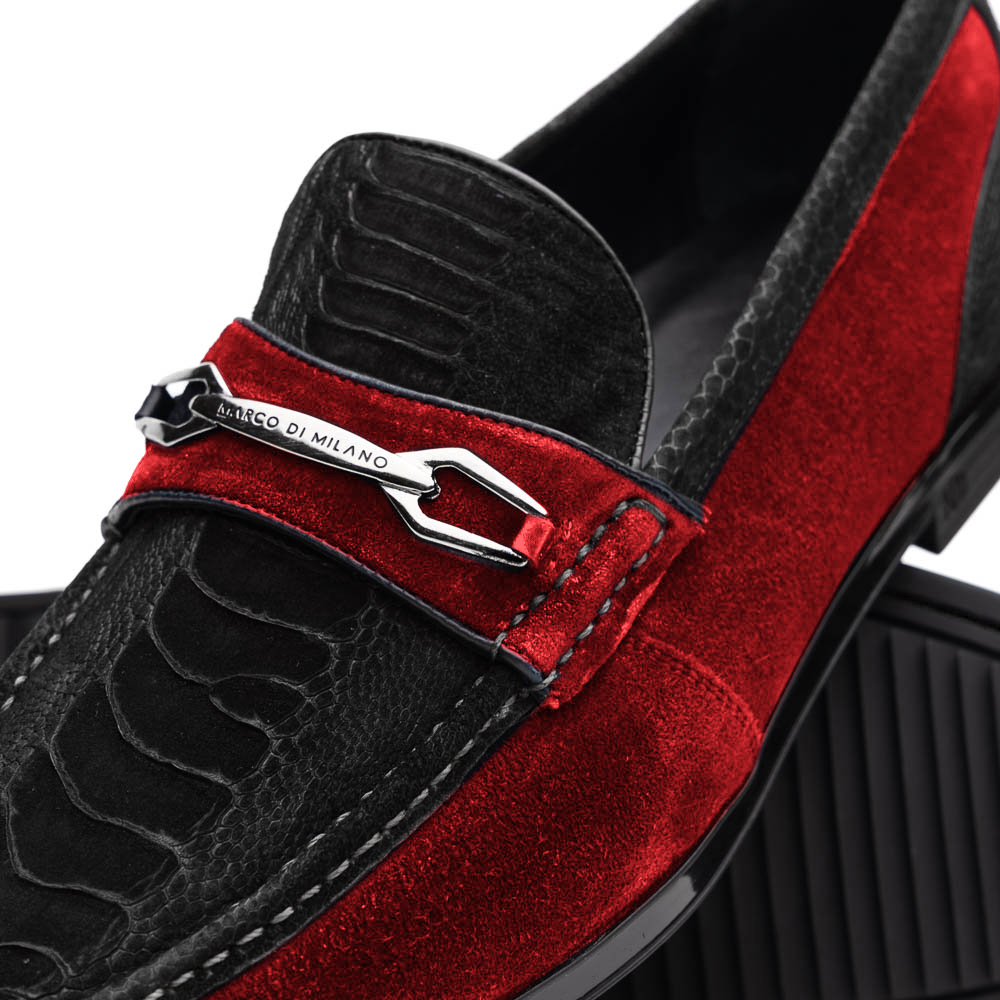 Marco Di Milano Black-Red Hugo Sueded Ostrich Leg Bit Loafers - 8