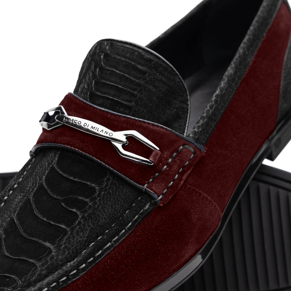 Marco Di Milano Black-Wine Hugo Sueded Ostrich Leg Bit Loafers - 8