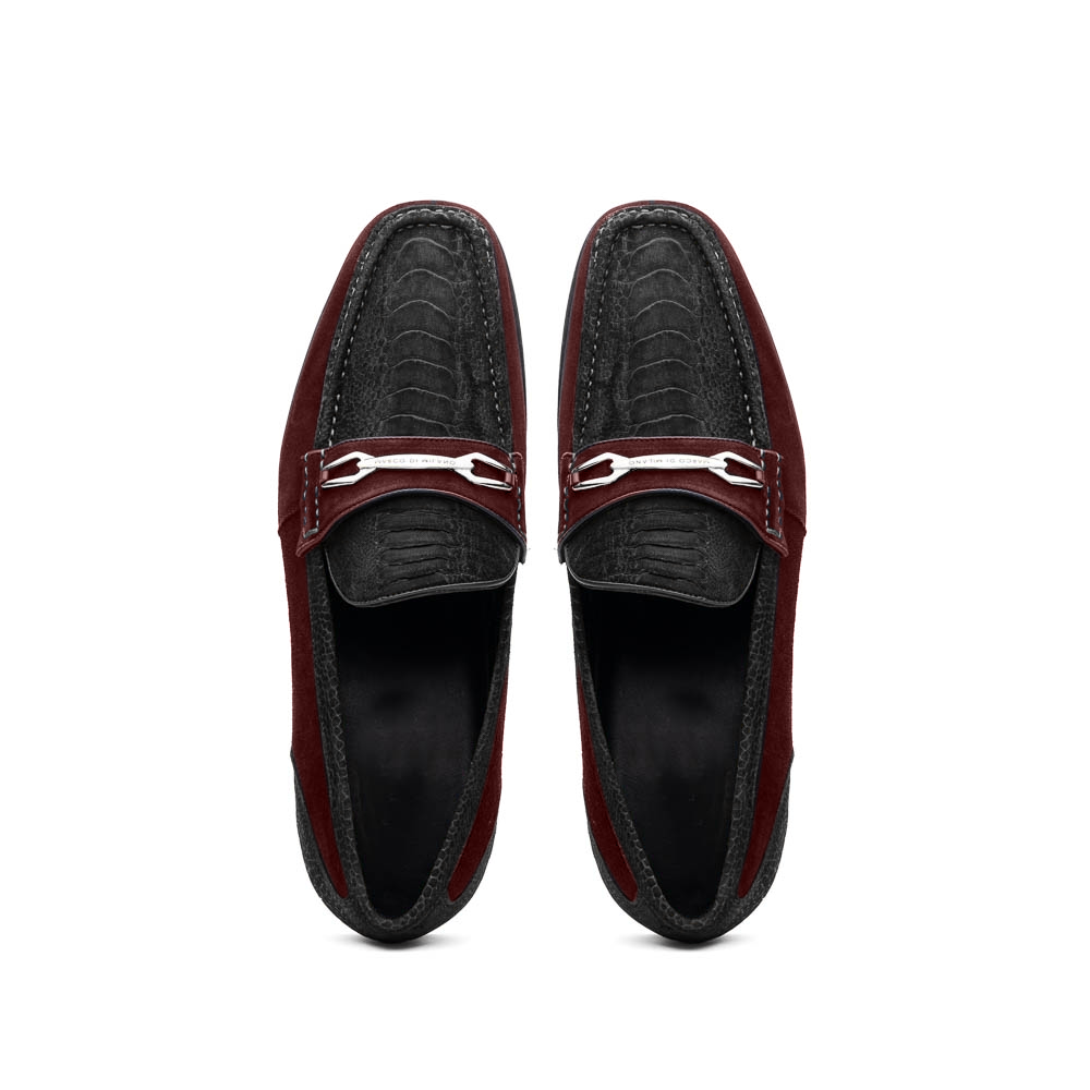 Marco Di Milano Black-Wine Hugo Sueded Ostrich Leg Bit Loafers - 8