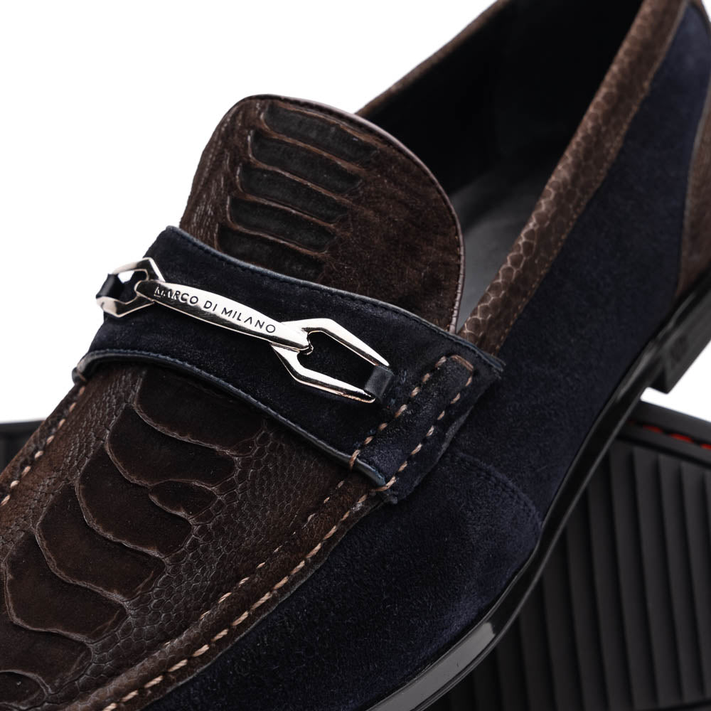 Marco Di Milano Brown-Navy Hugo Sueded Ostrich Leg Bit Loafers - 8