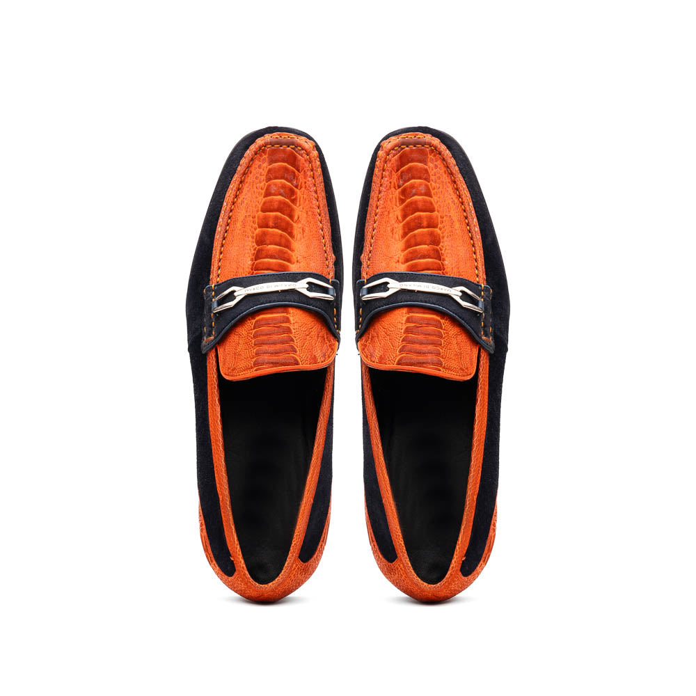 Marco Di Milano Orange-Navy Hugo Sueded Ostrich Leg Bit Loafers - 8
