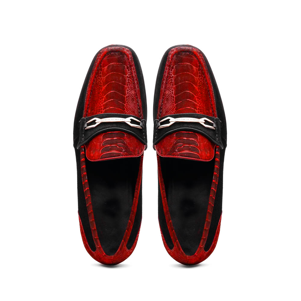 Marco Di Milano Red-Black Hugo Sueded Ostrich Leg Bit Loafers - 8